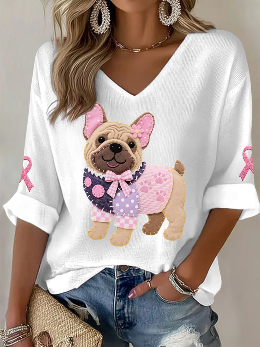 Mujer Pink Dog Pink Ribbon Breast Cancer Awareness Support Top de manga larga
