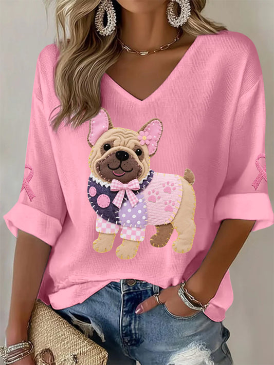 Mujer Pink Dog Pink Ribbon Breast Cancer Awareness Support Top de manga larga