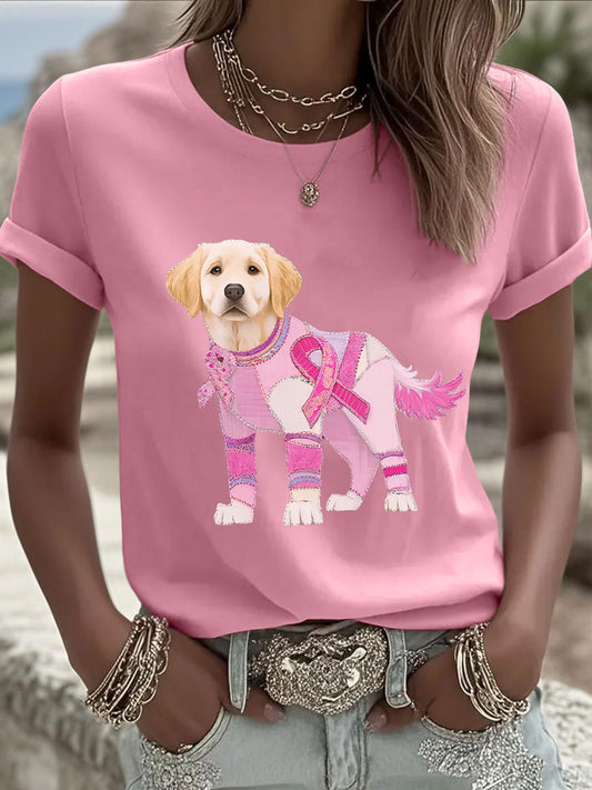 Camiseta impresa arte del perro del cáncer de pecho de las mujeres