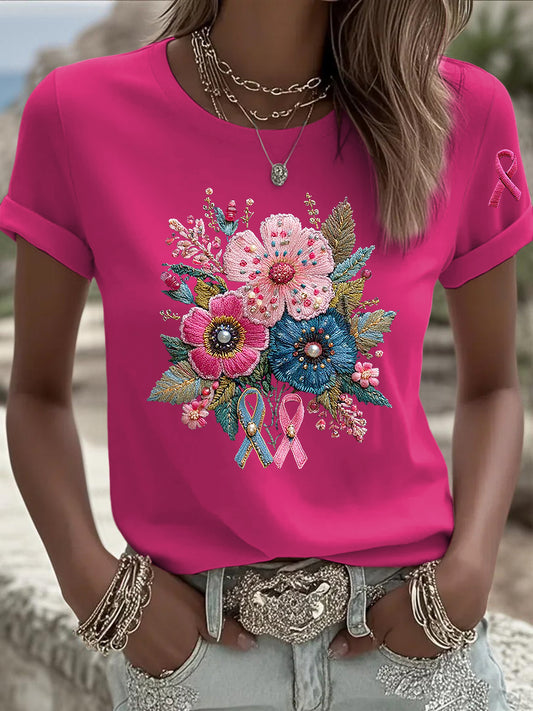 Camiseta casual con cinta floral para mujer