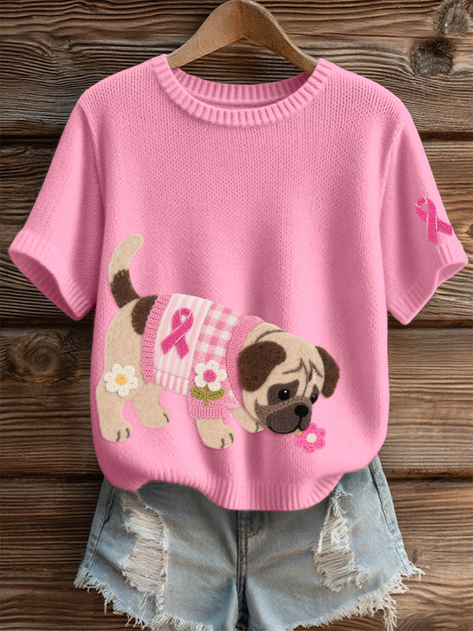 De las mujeres de fieltro de arte Pug patrón acogedor Top de punto