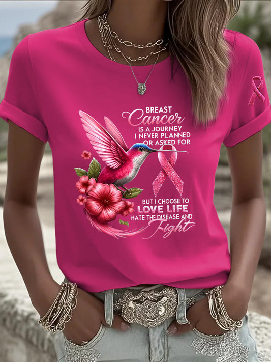 Camiseta casual con estampado floral Hummingbird para mujer