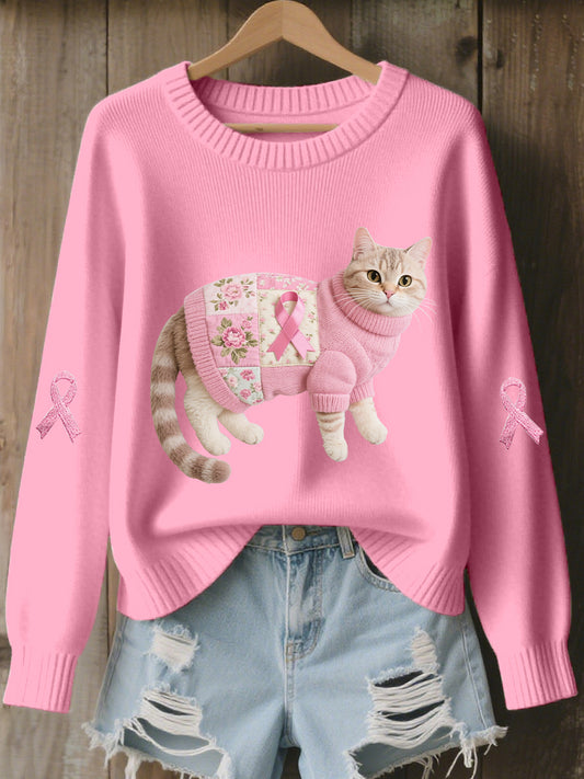 Top casual de mujer con estampado de cinta rosa de gato