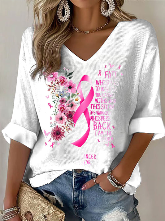 Camiseta de manga larga casual de cinta de mariposa para mujer