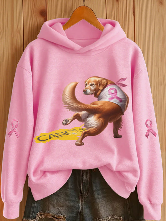 Mujer Dog Pink Ribbon Print Casual Hoodie