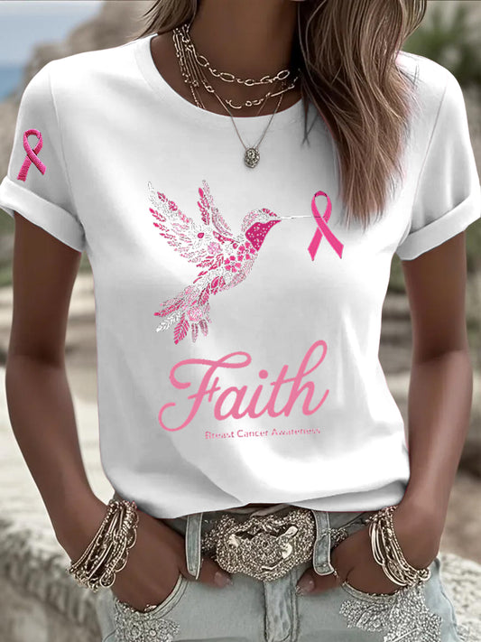 Camiseta de mujer Pink Ribbon Hummingbird Casual