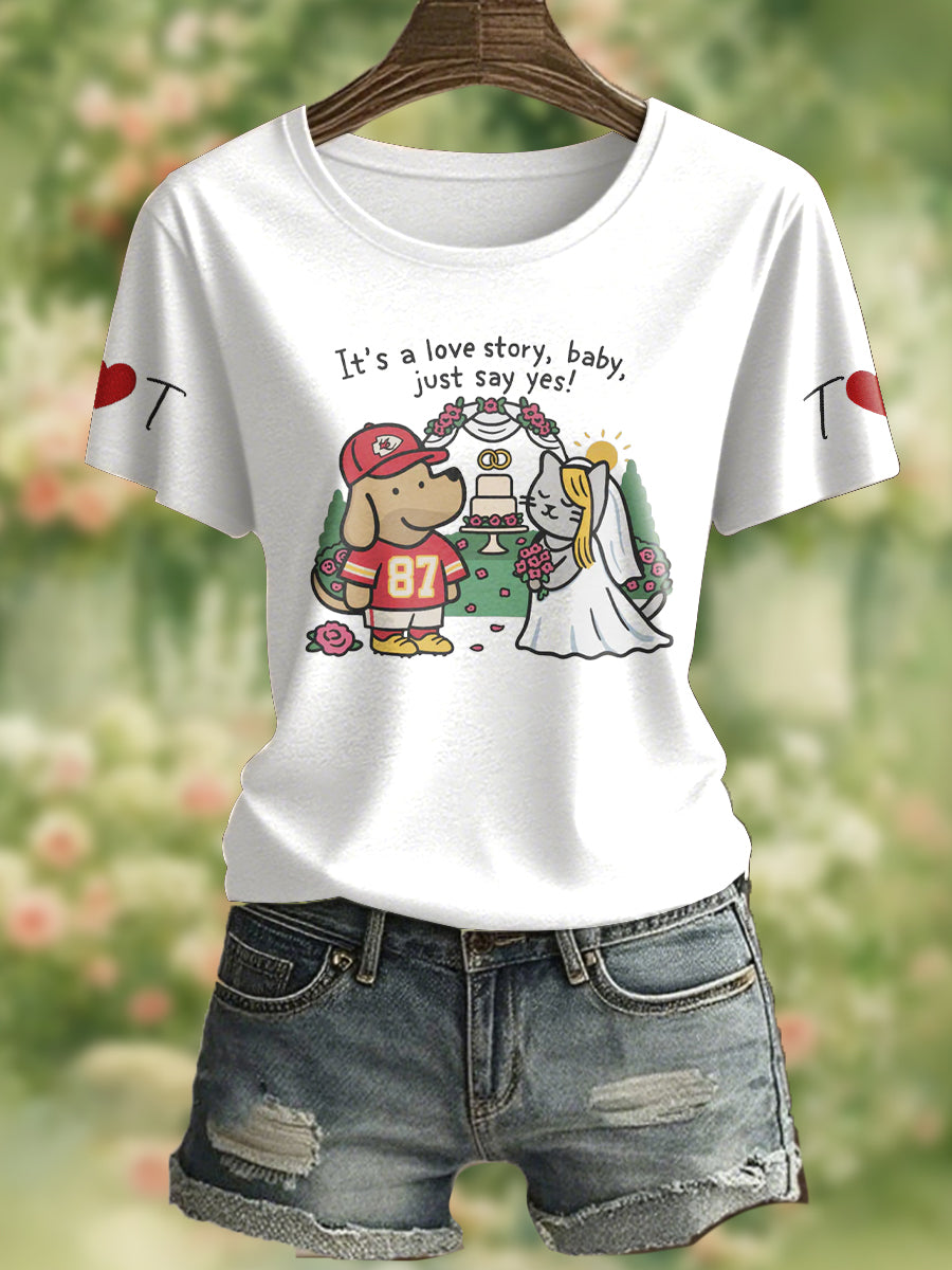 Camiseta impresa It's A Love Story para mujer