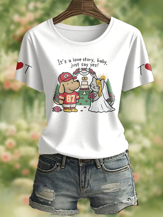 Camiseta impresa It's A Love Story para mujer