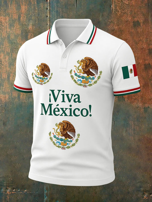 Polo con estampado mexicano retro ¡Viva México para hombre
