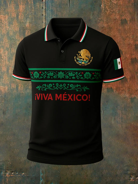 Polo con estampado mexicano retro ¡Viva México para hombre
