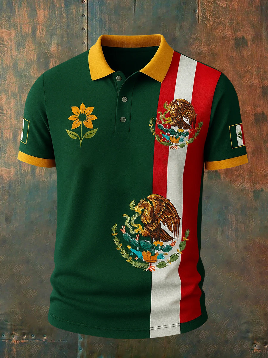 Polo con estampado mexicano retro ¡Viva México para hombre
