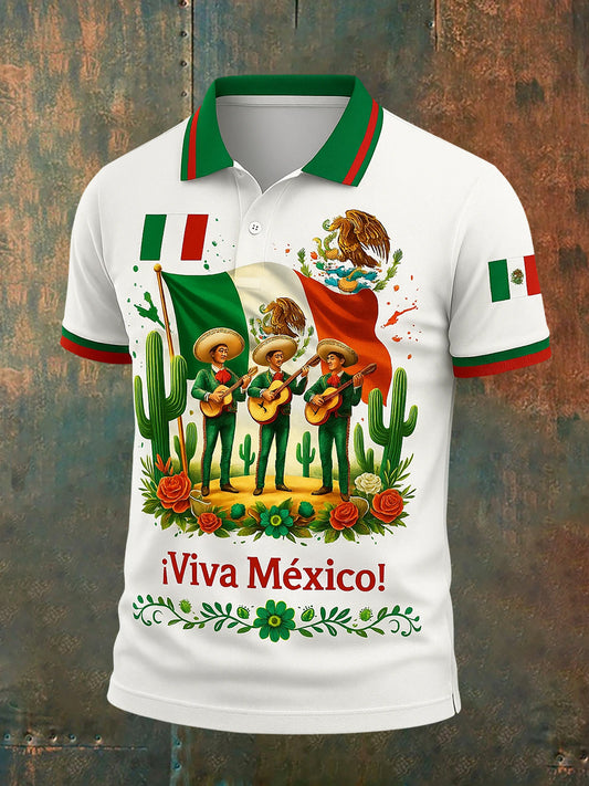 Polo con estampado mexicano retro ¡Viva México para hombre