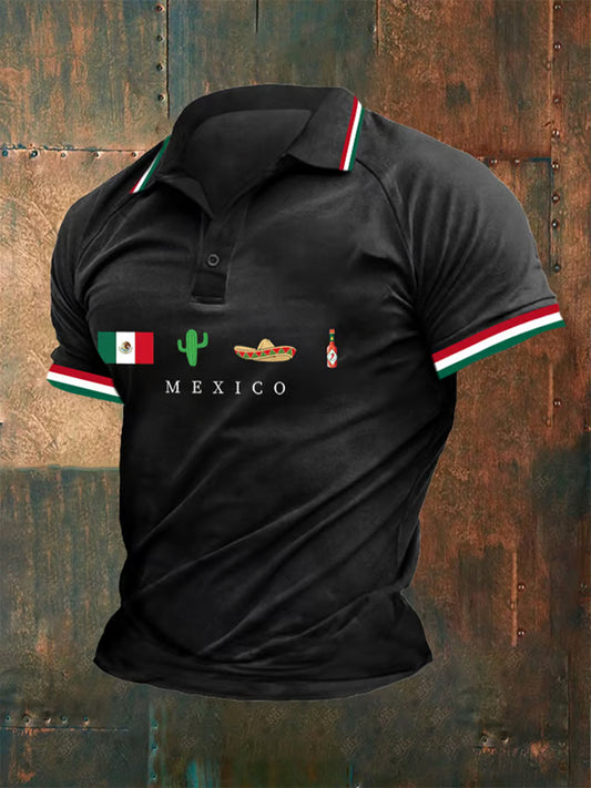 Polo con estampado mexicano retro ¡Viva México para hombre