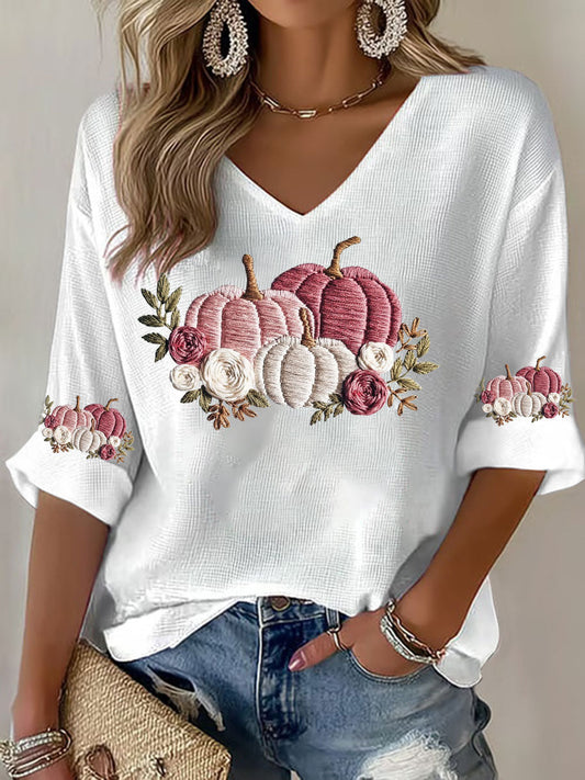 Camiseta casual con estampado floral de cáncer de mama para mujer