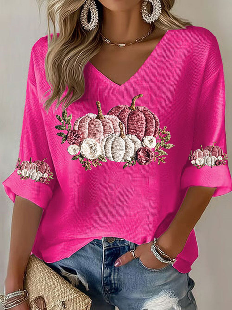 Camiseta casual con estampado floral de cáncer de mama para mujer
