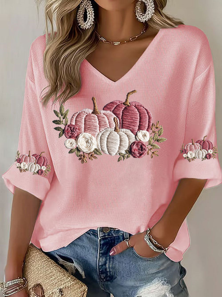 Camiseta casual con estampado floral de cáncer de mama para mujer