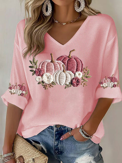 Camiseta casual con estampado floral de cáncer de mama para mujer