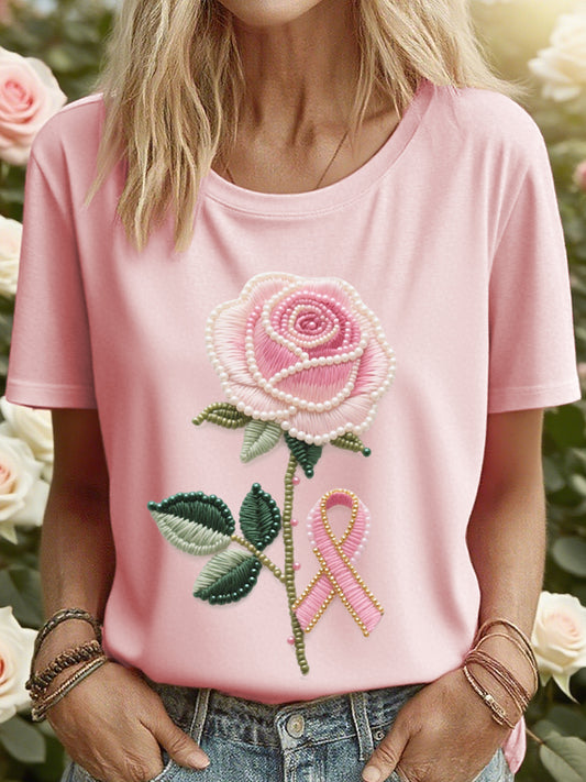 Camiseta bordada rosa de la cinta de las mujeres