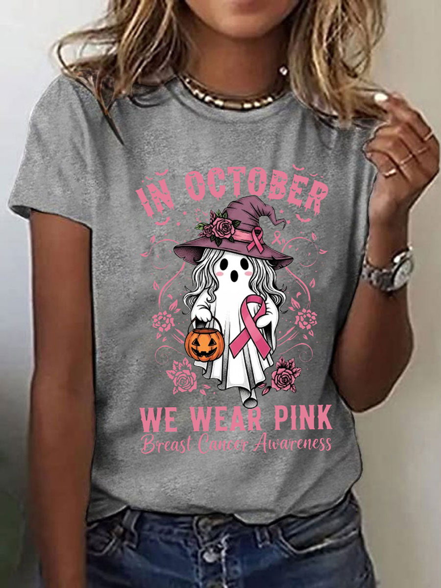 Concientización sobre el cáncer de mama para mujer en octubre Usamos camiseta casual con estampado rosa
