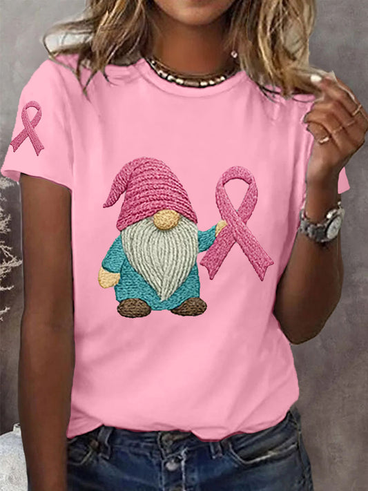 Camiseta de apoyo para la concientización sobre el cáncer de mama con cinta rosa para mujer