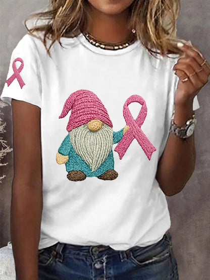 Camiseta de apoyo para la concientización sobre el cáncer de mama con cinta rosa para mujer