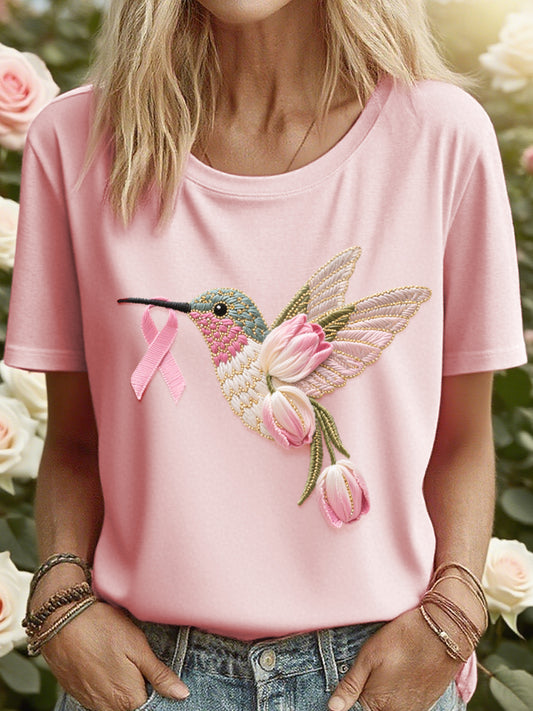Camiseta bordada del colibrí inspirado tulipán de las mujeres