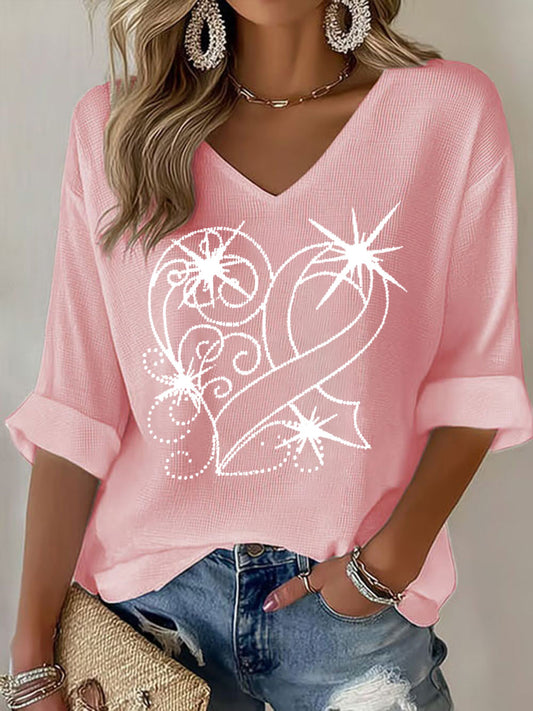 Conciencia del cáncer de mama de las mujeres Pink Ribbon Print camiseta casual