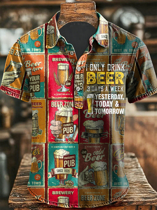 Hombres divertido sólo beber cerveza 3 días a la semana camisa de manga corta