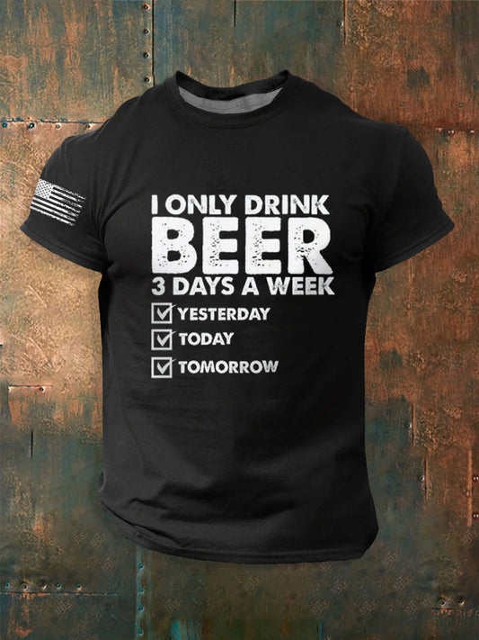 Camiseta manga corta divertida para hombre solo bebo cerveza 3 días a la semana