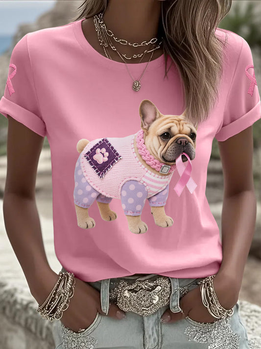 Pink Dog Pink Ribbon Breast Cancer Concientización Apoyo Tee Mujer