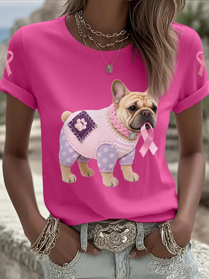 Pink Dog Pink Ribbon Breast Cancer Concientización Apoyo Tee Mujer