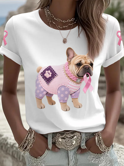 Pink Dog Pink Ribbon Breast Cancer Concientización Apoyo Tee Mujer