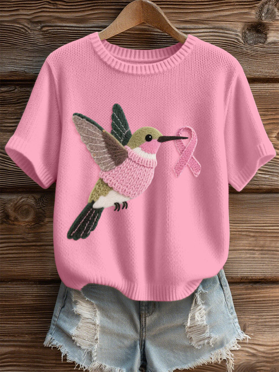 Patrón de colibrí para mujer Felt Art Cozy Knit Top