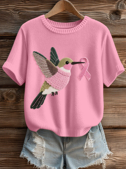 Patrón de colibrí para mujer Felt Art Cozy Knit Top