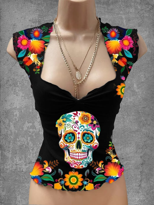 Vintage Punk Art Print V-Cuello Salón Top
