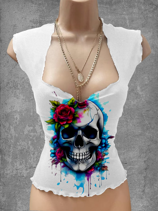 Vintage Punk Art Print V-Cuello Salón Top