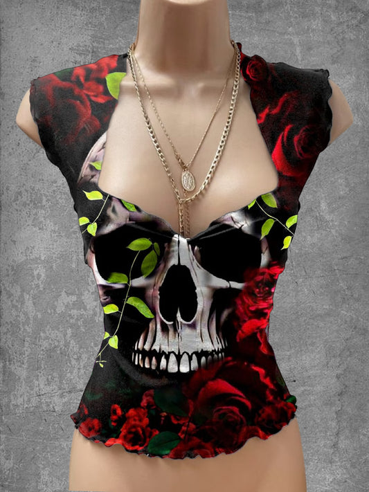Vintage Punk Art Print V-Cuello Salón Top