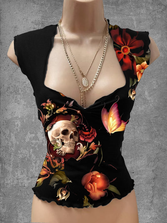Vintage Punk Art Print V-Cuello Salón Top