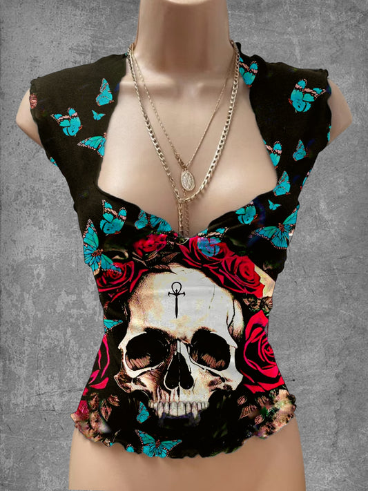 Vintage Punk Art Print V-Cuello Salón Top