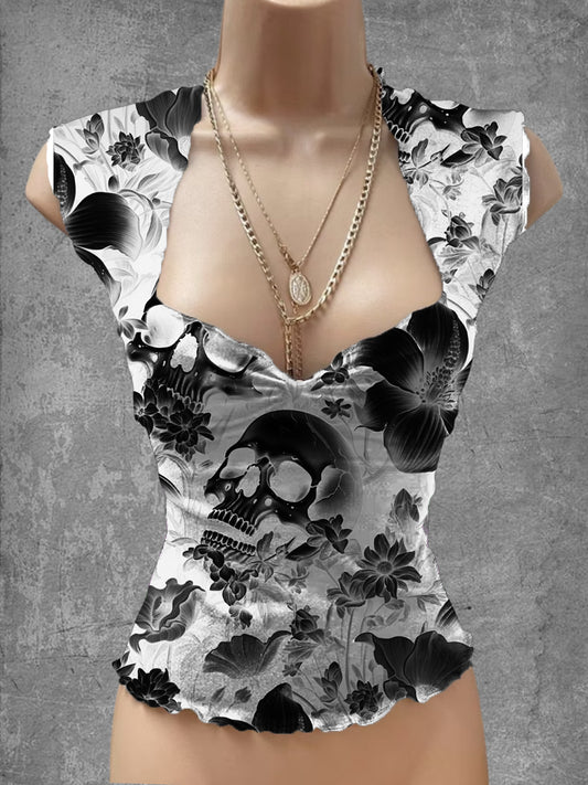 Vintage Punk Art Print V-Cuello Salón Top