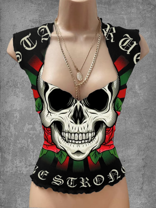 Vintage Punk Art Print V-Cuello Salón Top