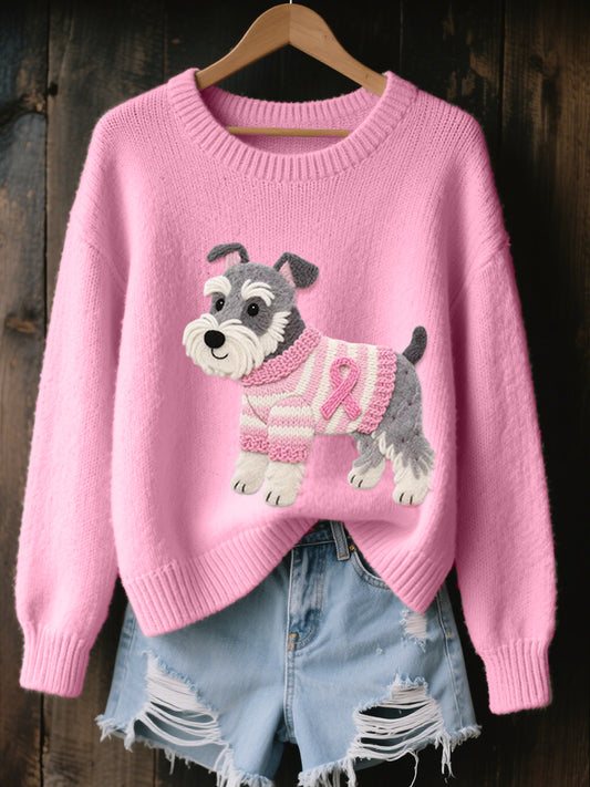Suéter de punto acogedor Felt Art Schnauzer Dog Pattern para mujer