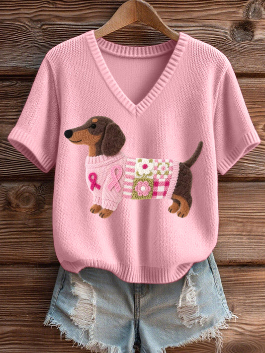 Felt Art Dachshund Pattern Cozy Knit Top de mujer