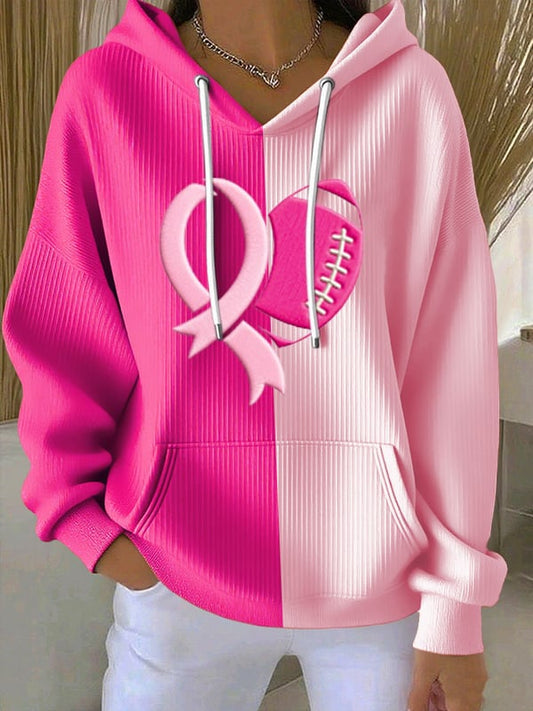 Sudadera con capucha y bolsillos Combina fútbol femenino con cáncer de mama