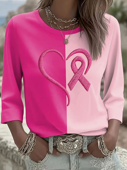 Camiseta casual con estampado de cinta rosa para mujer