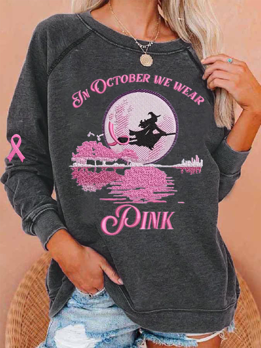 De las mujeres en octubre que llevan Rosa Halloween bruja imprimir cáncer de mama conciencia sudadera