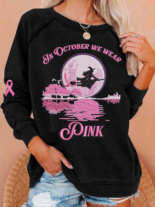De las mujeres en octubre que llevan Rosa Halloween bruja imprimir cáncer de mama conciencia sudadera