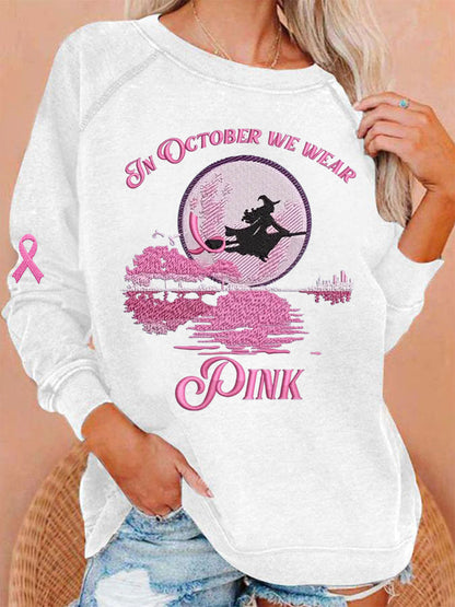 De las mujeres en octubre que llevan Rosa Halloween bruja imprimir cáncer de mama conciencia sudadera