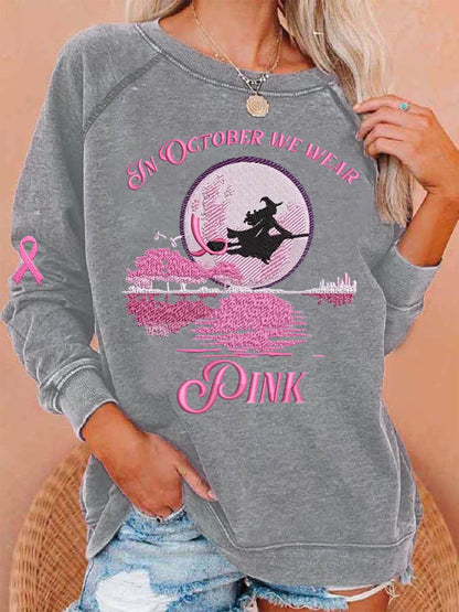De las mujeres en octubre que llevan Rosa Halloween bruja imprimir cáncer de mama conciencia sudadera