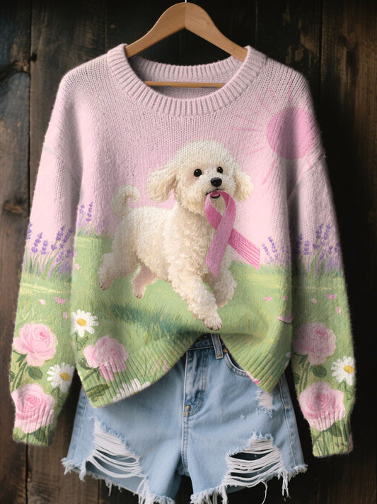 Top casual de mujer con estampado de cinta rosa y perro